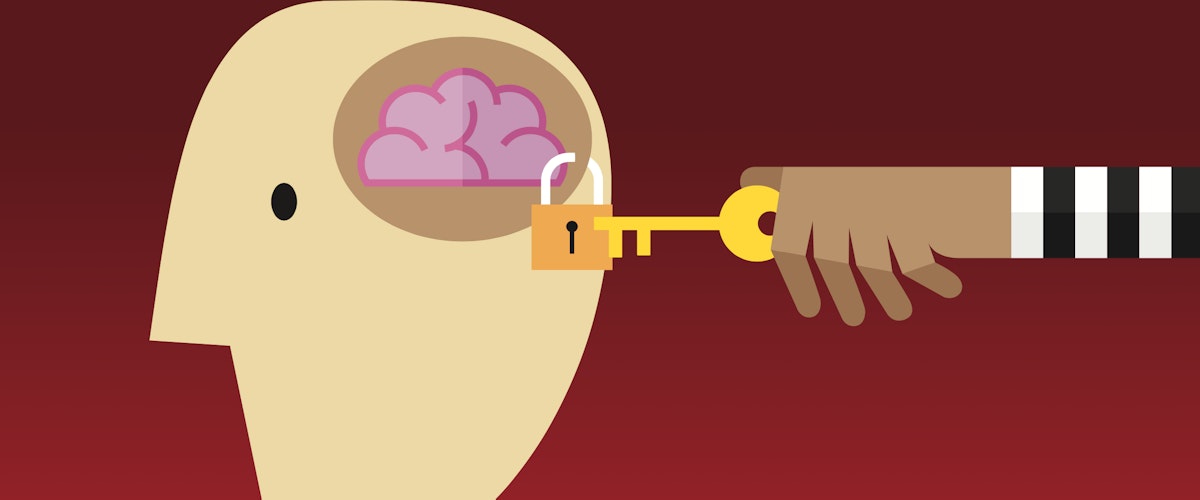 illustration of someone unlocking a lock on a brain